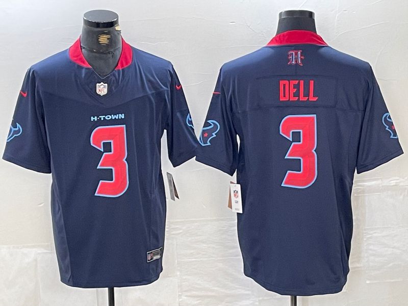 Men Houston Texans #3 Dell Blue Three generations 2025 Nike Limited NFL Jersey style 1